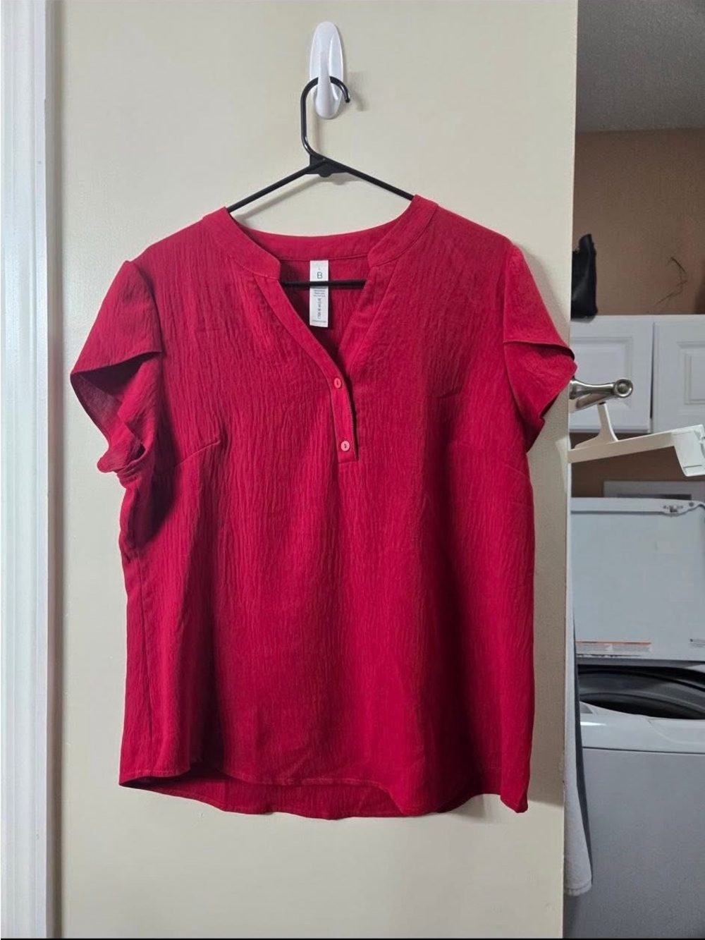 Women’s Red Short Sleeve V-Neck Blouse